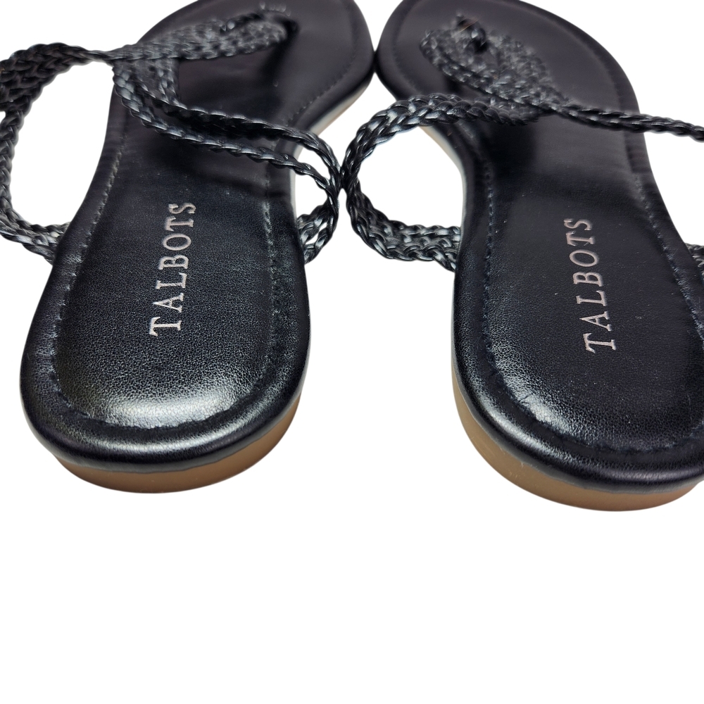 Talbots Braided Thong Sandals Size 8 Black Vegan Leather Slip-On Flat Casual - Picture 5 of 6